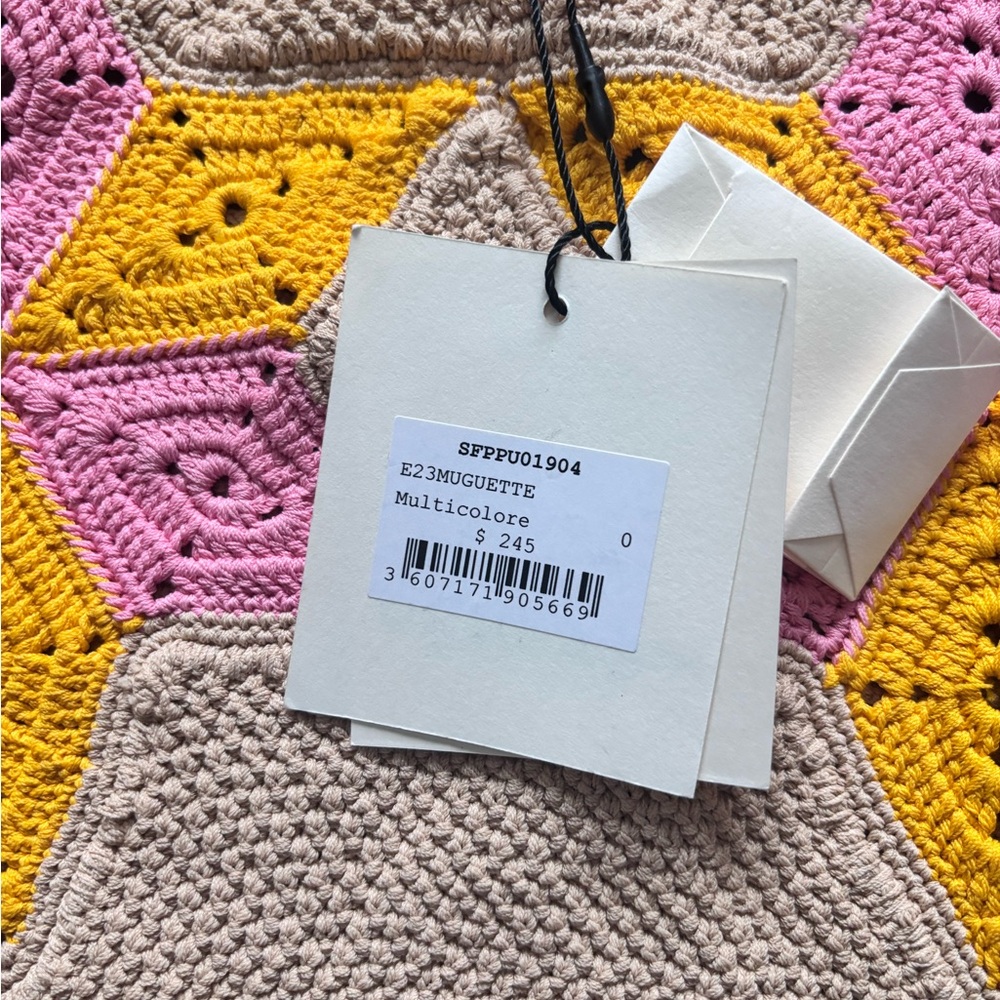 Sandro Paris Beige Crochet Halter Top with Pink & Yellow Star Panels 0 - Picture 4 of 6
